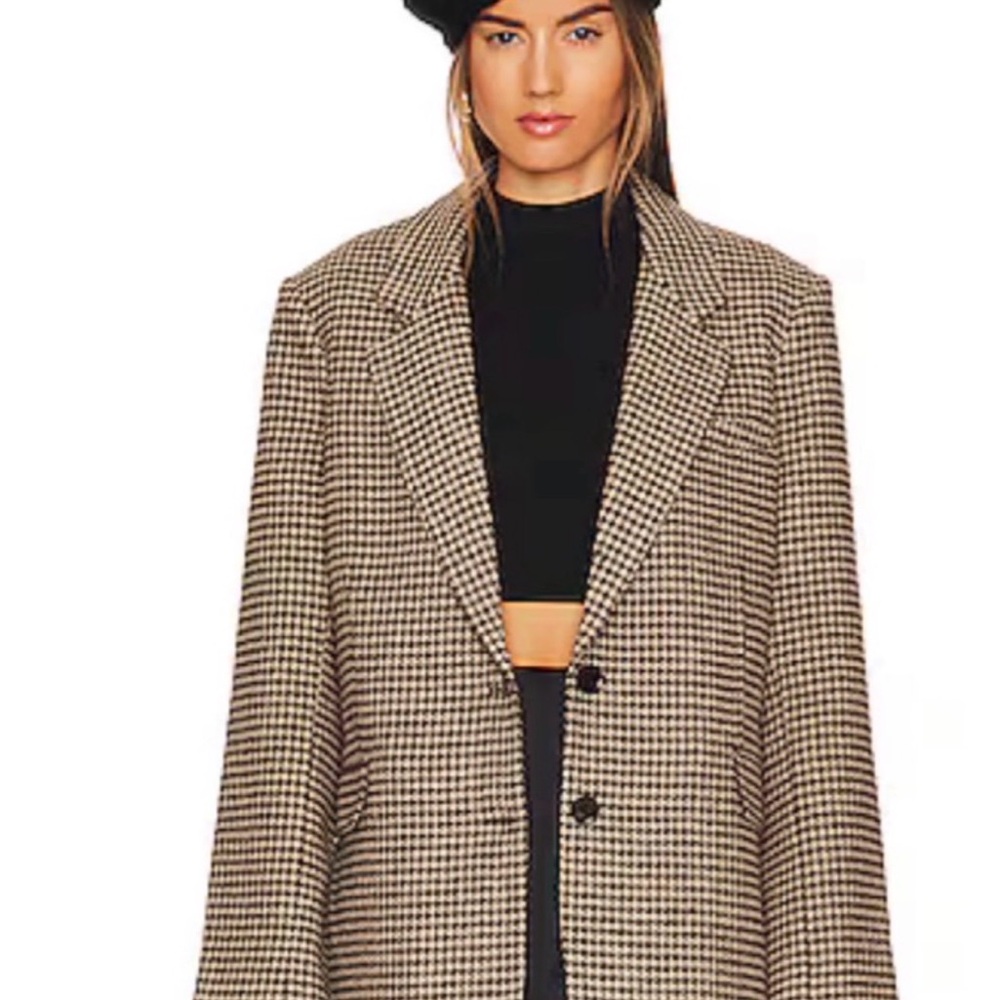 REVOLVE Houndstooth Longline Blazer - Black & Cream
